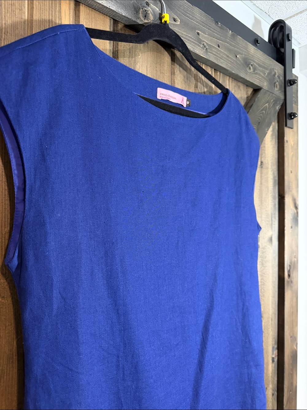 Sleeveless Mini Dress in Cobalt Blue Cotton Linen Blend - Picture 4 of 6